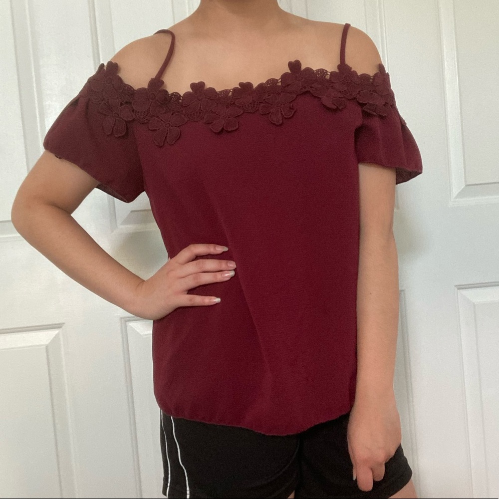 Burgundy Cold Shoulder Blouse